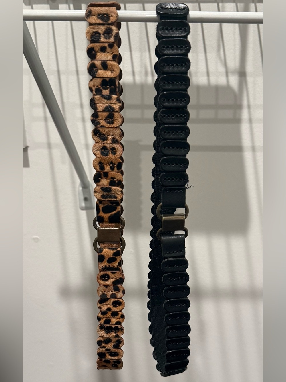 Anthropologie Set of 2 Tabitha Stretch Belts in Leopard Print and Black XS